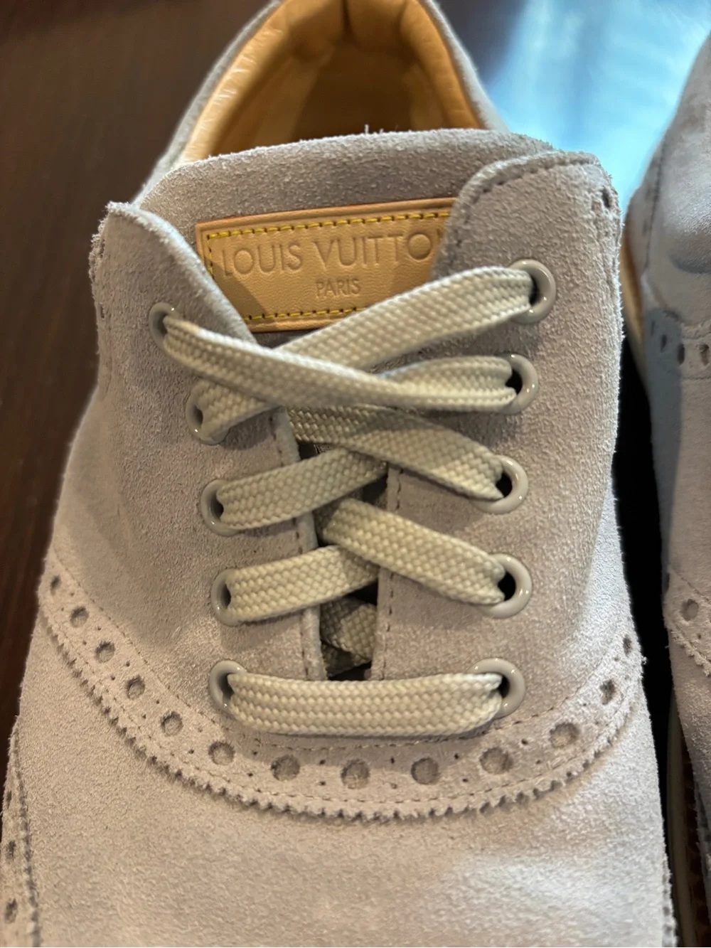 Louis Vuitton Light Gray Suede Wingtip Derby Shoes